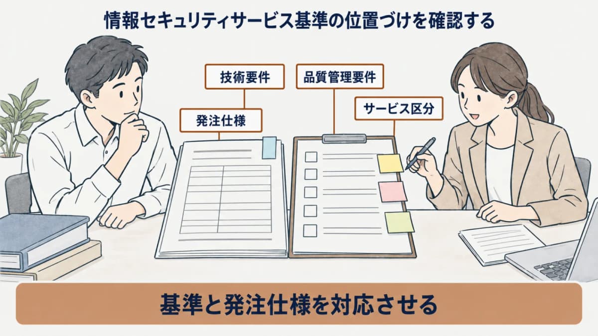 基準、リスト、審査の役割を分けて確認する流れを示す図