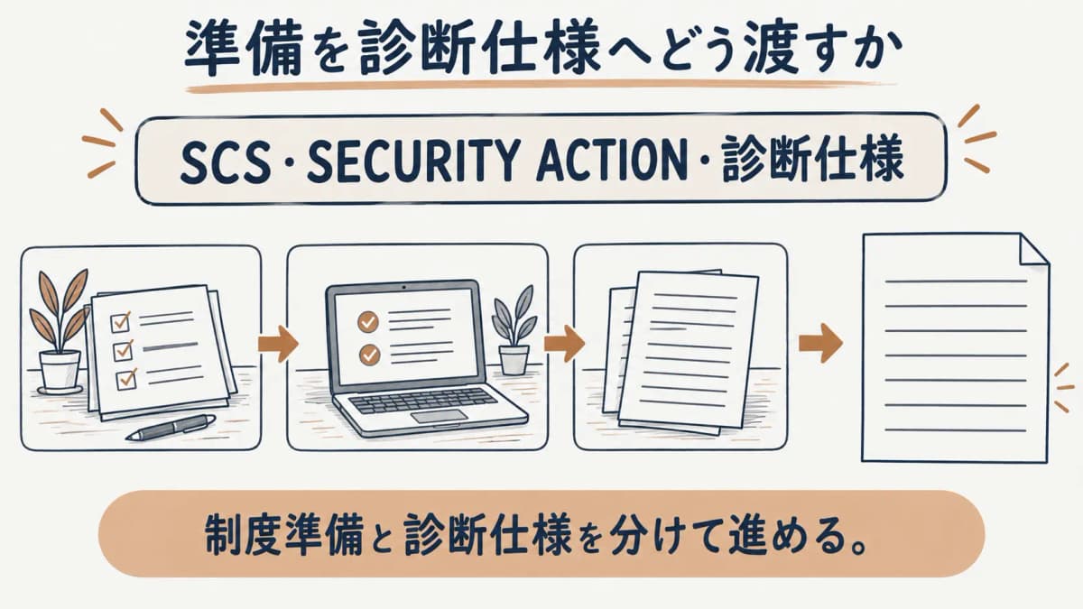 SCSとSECURITY ACTIONの準備を診断仕様と分けて進める要点図