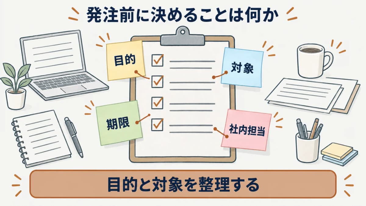 発注目的・対象資産・期限・担当を整理してから診断準備を進める図