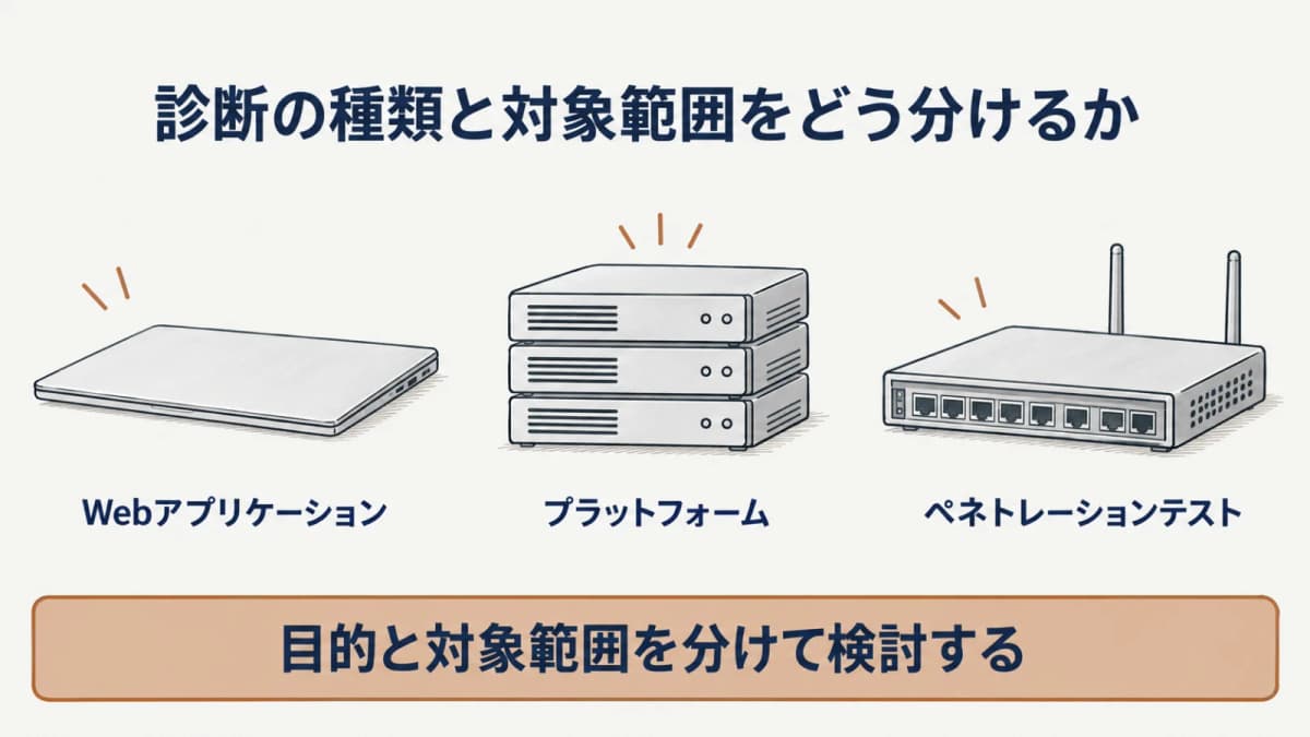 Webアプリ・プラットフォーム・ペネトレーションテストを目的と計量単位で分ける図