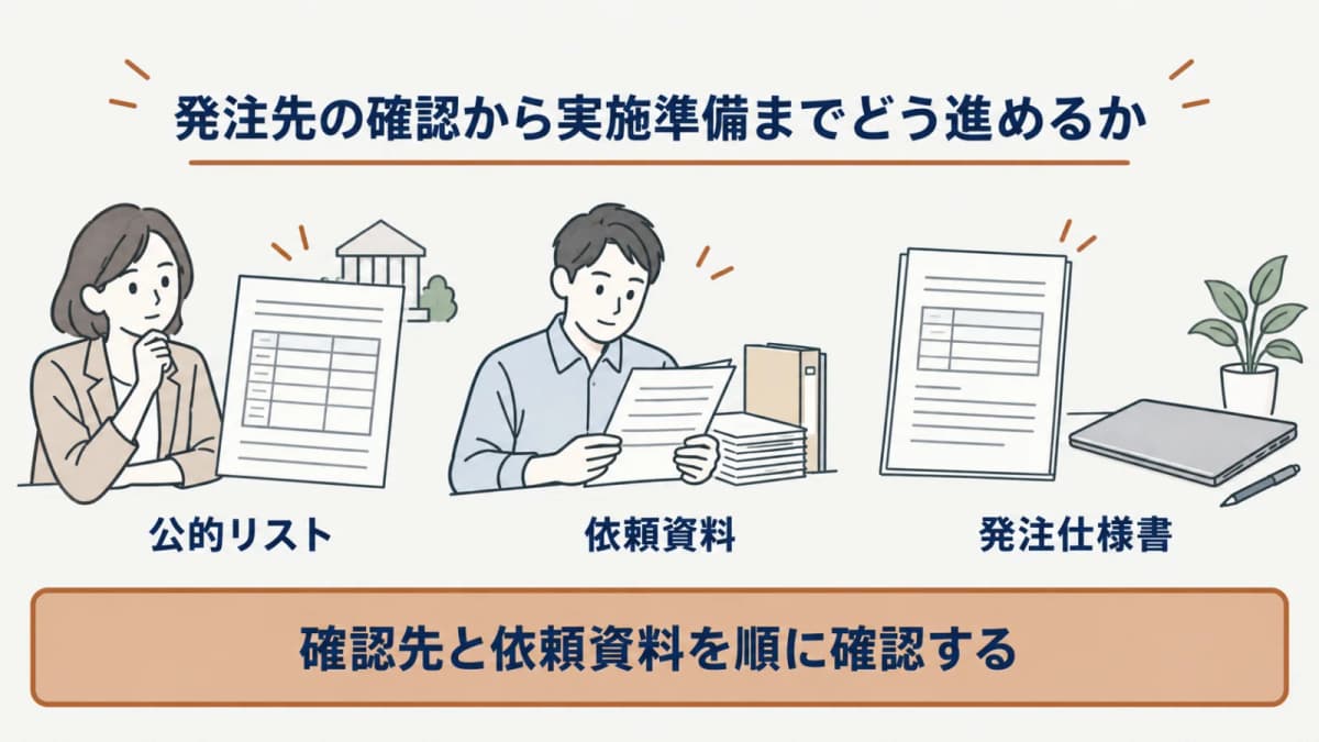 公的リストの確認から仕様整理・承諾確認・実施準備へ進む流れの図