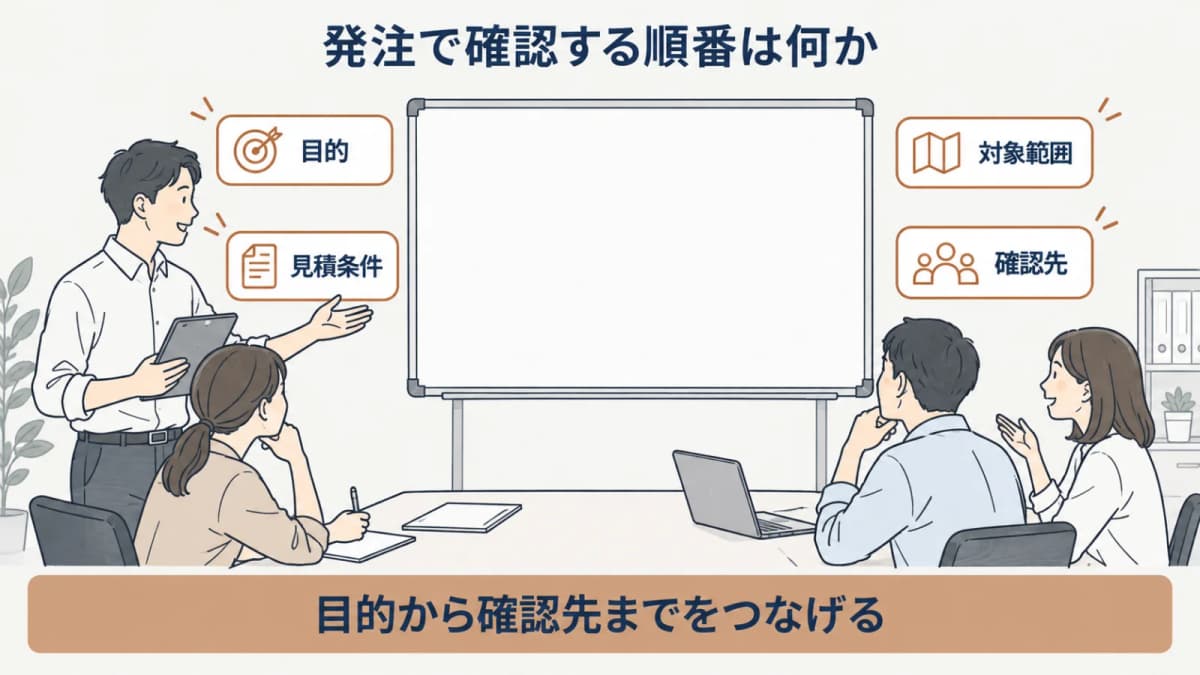 セキュリティ診断の発注で最初に揃える目的・対象・六つの比較条件を要約した図