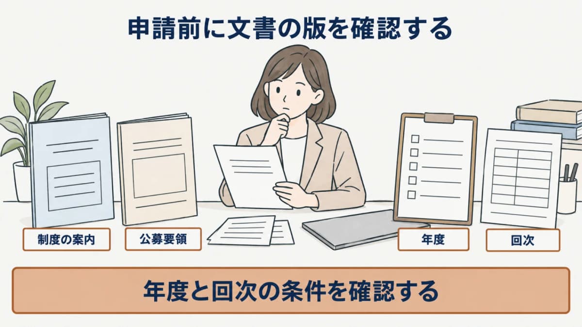年度と回次と公募要領を申請前に確認する図