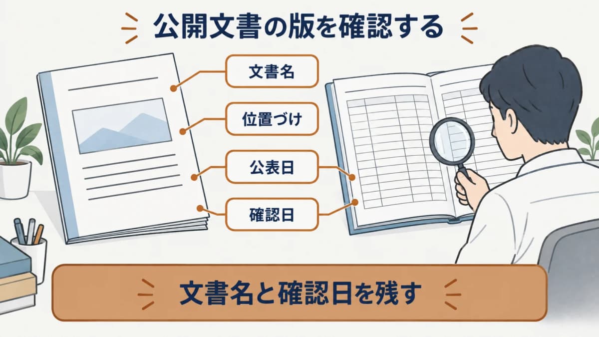 二つのガイドラインの版・公表日・確認日を並べて確認する図