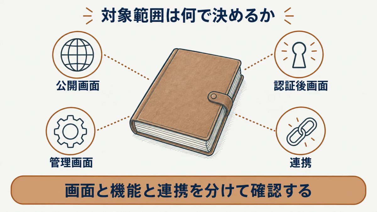 公開画面・認証後画面・管理画面・連携の境界を分ける図